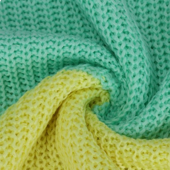 V-Neck Off The Shoulder Sweater Pastel Color Block  Oversized Knit Pullover L - Picture 4 of 11